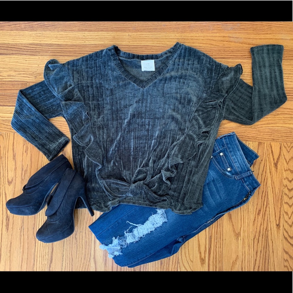 Chenille Tie Front Sweater